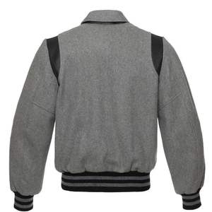 Veste universitaire en laine à col montant unisexe noire en gros, sans marque, en vrac, pour hommes et femmes - Product Image 3