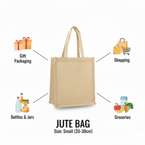 Bolsa de Yute Personalizada, Color Beige Natural, Ventana Transparente de Cristal, Asa de Caña, Cierre de Botón, Ecológica, Reutilizable, para Compras - Product Image 5