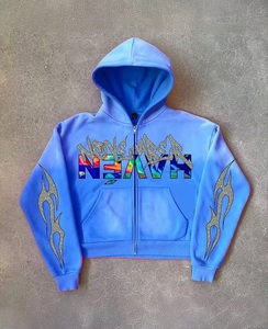 Sweat-shirt à capuche intégral pour homme, style universitaire vintage, surdimensionné, streetwear, délavé à l'acide, lourd - Product Image 4