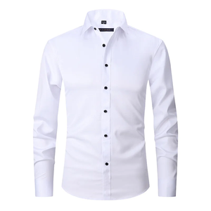 Camisa de manga larga formal completa para hombre personalizada al por mayor, vestido de Caballero de algodón estampado de talla grande, camiseta blanca lisa de tela tejida - Product Image 6
