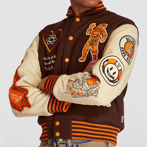 Ropa personalizada, ropa de calle de gran tamaño, Mangas de cuero genuino, chaqueta universitaria de lana para hombre, chaqueta Letterman - Product Image 3