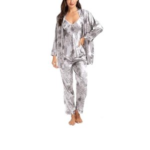 Ensemble de pyjama de salon boutonné en satin respirant pour femmes vêtements de nuit doux avec motif solide pour l'été, l'automne et le printemps - Product Image 6