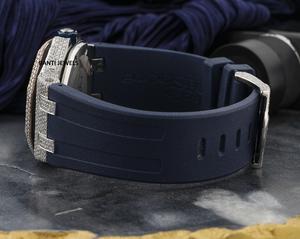 Reloj Cronógrafo de Lujo con Incrustaciones de Moissanita, Esfera y Correa Azules, Joyería Hip Hop Premium con Aspecto de Diamante VVS1 - Product Image 3