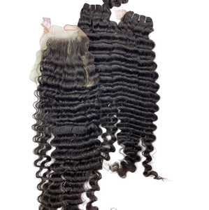 Venta al por mayor de alta calidad virgen cabello humano birmano rizado paquetes de 30 pulgadas con cierre de encaje Frontal Real 100% cabello humano - Product Image 1