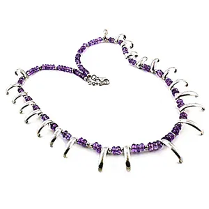 Women's 925 <b>Silver</b> Amethyst Beaded Necklace 10K Gold Plated Geometric Bohemian Style Wedding Gift Everyday Wear - Product Image 1