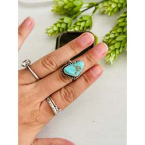 Eli Skeets Royston Turquoise & Sterling Silver <b>Adjustable</b> <b>Ring</b> Fashionable Bezel Setting with Rose & Gold Plating Gift - Product Image 2