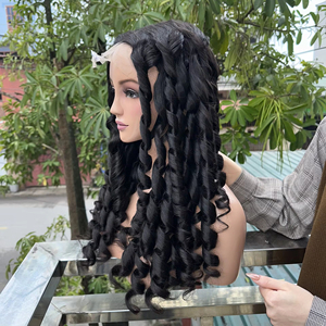 26 pouces de long vietnamien couleur naturelle dentelle de cheveux humains 4*4 perruque Super Double dessiné frontal rebondissant bouclés perruque - Product Image 1