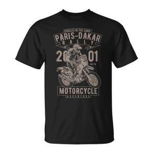 T-shirt unisexe à manches courtes et col rond, Paris Dakar Rally Motorcycle Adventure 2001 - Product Image 1