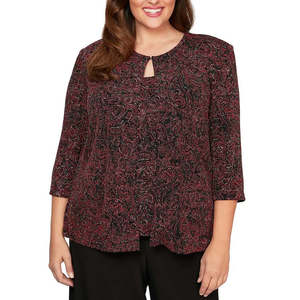 Completo coordinato rosso stampato traspirante da donna taglie forti 1X Alex Evenings - Product Image 1