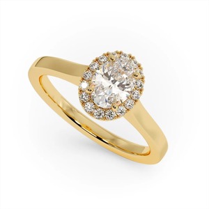 Juego de oro amarillo de 18 quilates con diamante de laboratorio de corte ovalado de 1,5 quilates D VS1 IGI en un halo de diamante de corte brillante redondo pequeño - Product Image 1