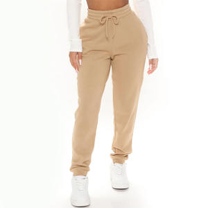 กางเกงวอร์มสตรีสีเบจสำหรับฤดูร้อนมีกระเป๋าแบบลำลองเอวด้านหน้าแบบยืดได้ทาสีโรงงาน - Product Image 1