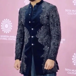 2024 nuevo diseñador de moda Zari bordado abrigo corto Kurta pantalón vestido cremallera Fly Cierre de talla grande fiesta-desgaste/conjunto de boda - Product Image 1