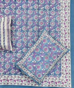 Drap de lit 100% coton fabriqué à la main avec taie d'oreiller ensemble main bloc imprimé doux coton Jaipuri drap de lit avec motif de bordure - Product Image 1