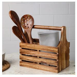 Square Shape Luxury Natural Wooden Caddy Cutlery <b>Holder</b> for Home & Hotel Kitchenware Tabletop <b>Utensils</b> Organizer - Product Image 4