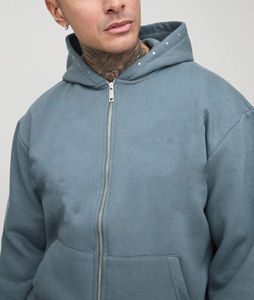 Survêtement pour homme en coton 100% poids lourd, fermeture éclair, 400 GSM, qualité supérieure, logo brodé personnalisé, design imprimé surdimensionné - Product Image 3