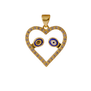 Collar con colgante de corazón con tachuelas de circón y acento de ojo malvado chapado en oro, joyería de amuleto de la suerte para mujer, regalo para mujer - Product Image 1
