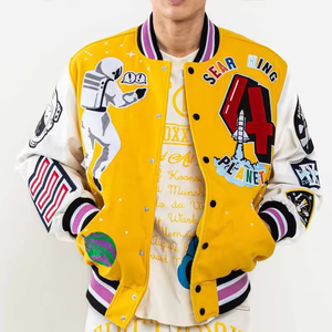 OEM personalizado de los hombres Vintage chaqueta de invierno de lana de béisbol Letterman Varsity diseño Stand Collar mangas de cuero para la escuela Universidad - Product Image 1