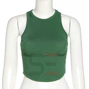 New Women's Solid Pattern Rib Tank <b>Top</b> Custom Printed Short Length Singlet Vest High Street Halter <b>Top</b> Woven Fabric Wholesales - Product Image 3