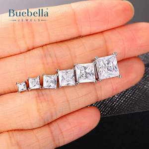 Gran oferta, pendientes de tuerca de moissanita de diamante de corte princesa de Plata de Ley 925, estilo Hip Hop para hombres, regalo de aniversario - Product Image 1