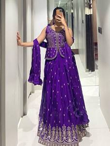 Élégant Viscose Salwar robe musulmane dernière tendance exclusive Chinon imprimé séquence travail Lehenga Choli pelouse-indien pakistanais - Product Image 6