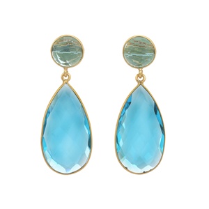 Pendientes de Plata de Ley 925 Chapados en Oro de 18K con Forma de Pera, Pendientes de Gota de Cuarzo Hidro Azul para Mujer, Novedad - Product Image 1