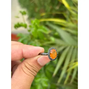 925 Silver Mexican Fire <b>Opal</b> Statement <b>Ring</b> Dainty Fine Jewelry with Yellow <b>Gold</b> Everyday Wear Gemstone <b>Ring</b> - Product Image 2
