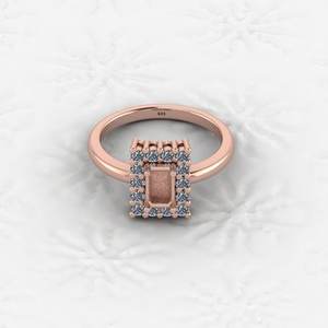 Componentes de Joyería de Alta Calidad, Plata de Ley 925 Genuina, Base para Anillo Semi-Montado con Zirconia Cúbica Octogonal de 3x5mm y Engaste de 1.8mm - Product Image 3