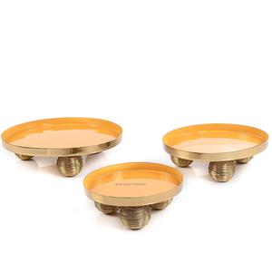 Ensemble fait main de 3 plateaux de service à dessert en métal de forme ronde support de dates décoratives pour bol de chocolat sucré Ramadan - Product Image 4