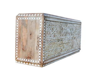 Buffet en bois de manguier massif courbé à la main sculpté à la main design marocain commode à tiroirs en bois - Product Image 4