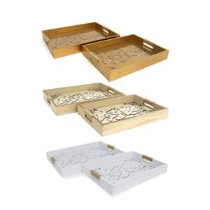 Handmade Rustic Wooden Rectangular <b>Tray</b> with Sturdy Handle <b>Enamel</b> Coated for Easy Serving in Kitchen Dining or Coffee - Product Image 5