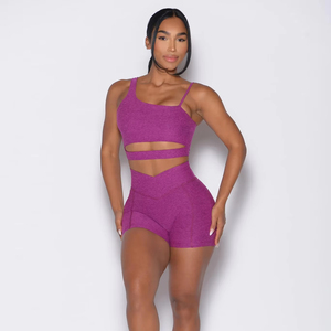 Nouveau style, vente en gros, logo personnalisé, vêtements de sport, soutien-gorge à deux bretelles, short de sport taille haute, salle de sport, fitness, course à pied, ensemble de yoga 2 pièces pour femme - Product Image 1