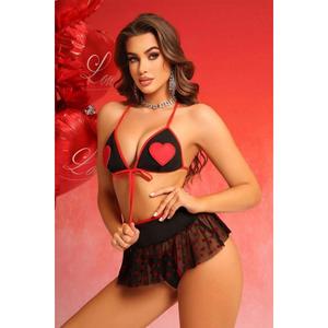Velours viola Set di reggiseno con gonna a cuore nero aperto 18517