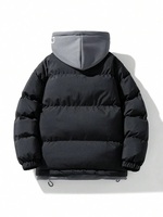 Blouson matelassé noir personnalisé avec capuche grise à cordon de serrage |   Manteau matelassé épais pour l'hiver |   Vêtements d'extérieur chauds et isolés pour hommes OEM/ODM