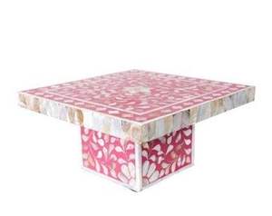 Soporte cuadrado para pastel con incrustaciones de hueso ecológicas de calidad superior hecho a mano con acento Floral tamaño personalizado disponible para el hogar contemporáneo - Product Image 6