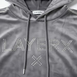 Ensemble de survêtement pour homme en gros, style punk, veste courte à strass délavée à l'acide, pantalon ample, costume deux pièces personnalisé - Product Image 3