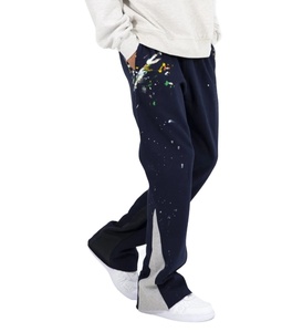 Venta caliente Top Ranking Azul marino Flare Sweat Chándal OEM Pantalones de peso pesado Hombres Raw Hem Leg Terry Jogger Hombres Pantalones de chándal apilados - Product Image 1