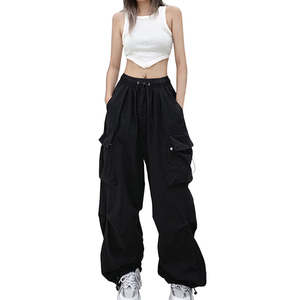 Pantalon en coton respirant droit taille haute pour femmes Design Streetwear Hip Hop avec fermeture à la taille élastique Nouvelle arrivée - Product Image 2