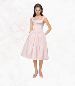Robe pour femmes en satin mélangé de qualité supérieure doublure douce corsage structuré avec encolure drapée fabriquée au Vietnam personnalisable OEM/ODM - Product Image 2