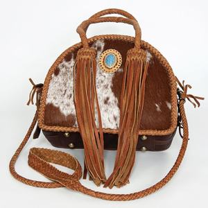 Sac fourre-tout en cuir véritable de vache, style western bohème, avec franges et pompons, couleur personnalisée, sac à main décontracté pour femmes, automne - Product Image 1