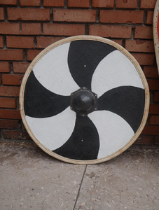 Armadura Medieval Guerrero Madera y Acero Viking Escudo Redondo 24 "Rústico Vintage Hogar Madera Escudo Decorativo Calvin Artesanía - Product Image 3