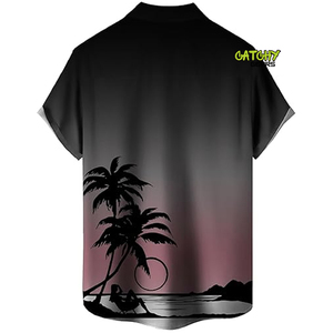 Camisa Hawaiana de rayón de poliéster con estampado digital abotonada y cuello personalizado para hombre - Product Image 3