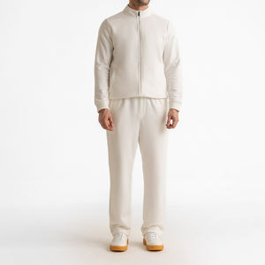 <b>Men</b> Cream Zip Up Tracksuit <b>Set</b> Two Piece Zipper Jacket & Sweatpants <b>Set</b> Soft Fabric Casual Streetwear OEM Wholesale Tracksuit - Product Image 1