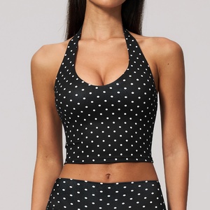 Polka Dot Sorority Tanktop Vintage Spandex/Cotton <b>High</b> Street Fitness Crop Top <b>Knee</b> Shorts Set Patches Custom - Product Image 3