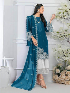 El último diseñador indio y pakistaní traje de seda Fox Georgette con trabajo bordado pesado Venta en línea - Product Image 2