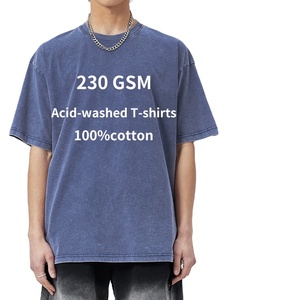 Camiseta retro 100% algodón al por mayor 230G suelta cuello redondo manga corta marca de moda callejera camiseta lavada al ácido de gran tamaño 2025 - Product Image 2