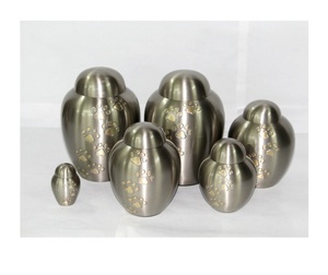 Urna Funeraria Dometop de Metal con Acabado en Peltre/Plata para Mascotas Adultas, Diseño Personalizable Estilo Americano con Patas Doradas, Segura para Cenizas - Product Image 1