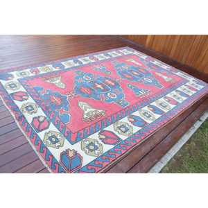 6.1x9.4 ft Vintage Rug, Turkish Rug, <b>Red</b> Floral <b>Wool</b> Rug - Product Image 2