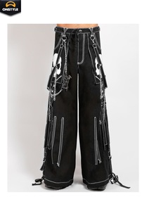 ONSTYLE SPORTS High-<b>Waisted</b> Canvas Gothic Trousers Wide Leg Design <b>Chains</b> Buckle Straps Breathable Fleece Lining for Alternative - Product Image 2