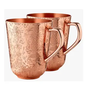 Fantastic Design copper mug hammered flower and leaf design rose gold color copper coffee mug at affordable price