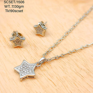 Classic Rhodium Plated Pink Zircon Shiny Oval Necklace 6.99 Gms Charms 925 <b>Silver</b> Pendant with Chain and <b>Earrings</b> US$24/<b>set</b> - Product Image 2